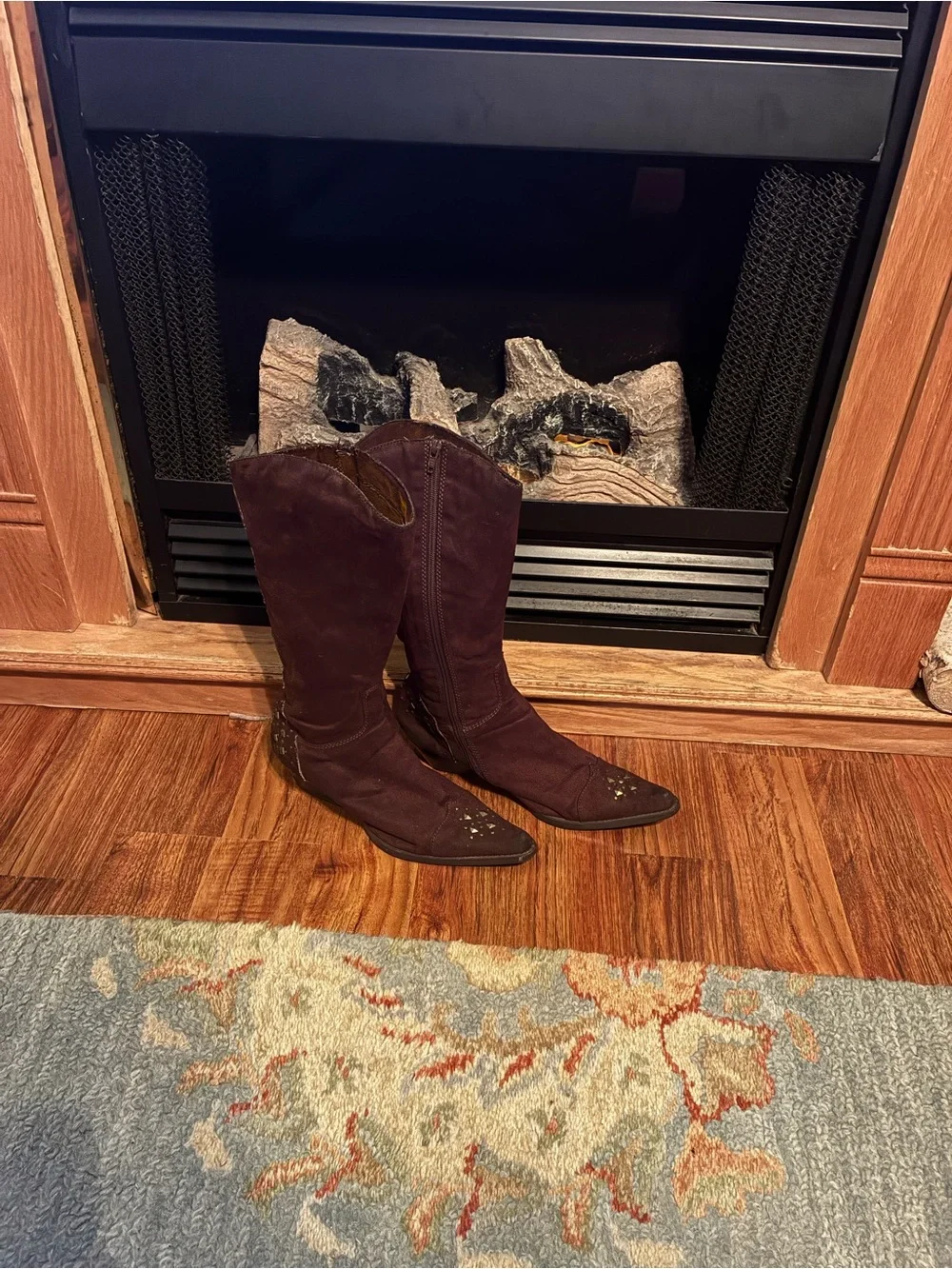 Rouge Helium Deep Plum Suede Western Knee Boots